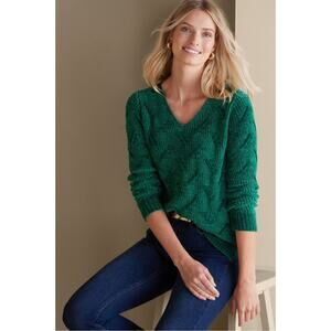 Soft Surroundings Plus Size 2X Trina Chenille Sweater Green V Neck Long Sleeves